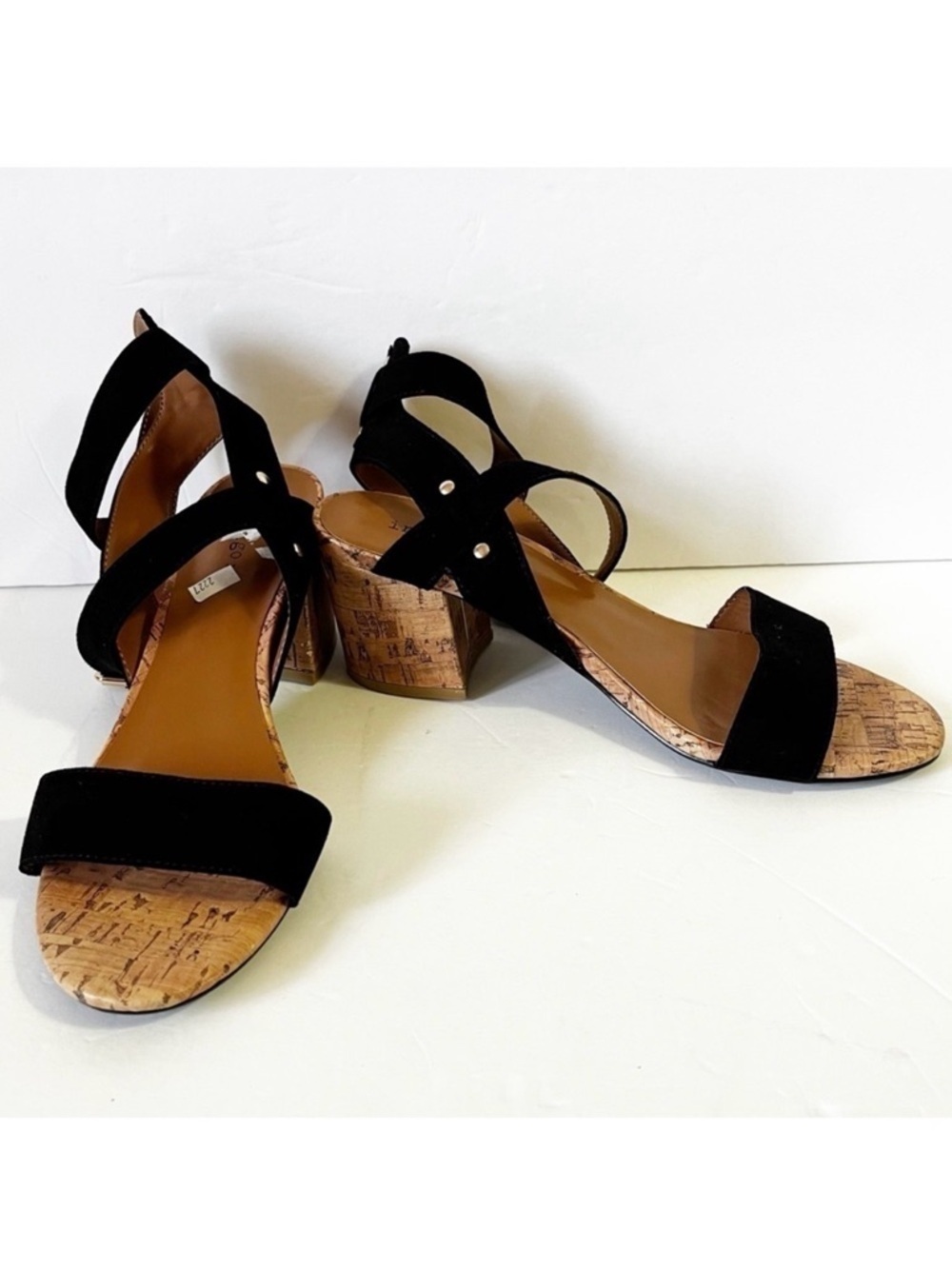Indigo Rd Womens Black Strappy Sandals Sz 8.5 M Shoes Elea Block Faux Cork Heel